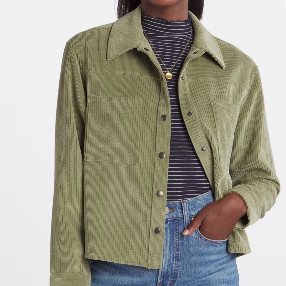 Olive Green AVLN STUDIO Eva Corduroy Cropped Shacket